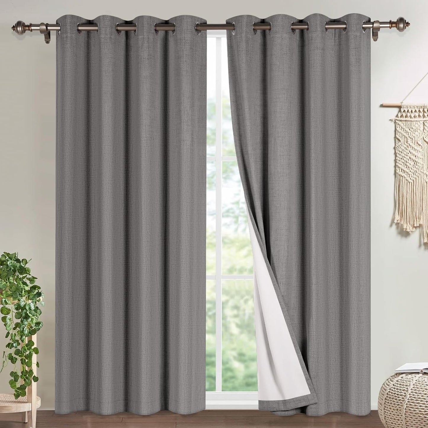 Timeles 100% Blackout Window Curtains 84 Inch Length for Living Room Textured Linen Curtains Sliver Grommet Pinch Pleated Room Darkening Curtain with White Liner/Ties(2 Panel W52 X L84, Ivory)  Timeles Grey W52" X L96" 