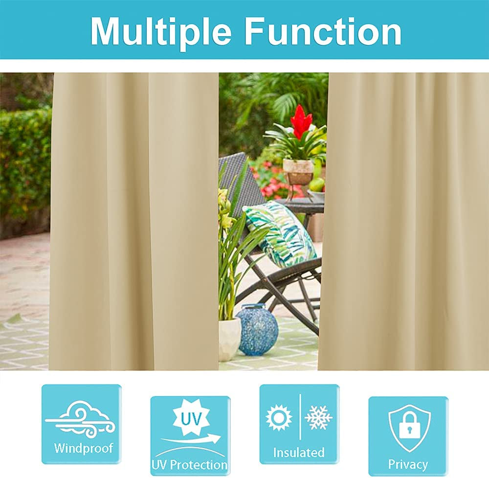 RYB HOME Patio Curtains Outdoor 2 Panels - Detachable Top Waterproof Outdoor Blackout Curtains Drapes for Porch Pergola Gezebo Cabana Sun Room Deck, W 52 X L 84 Inch Long, Beige  RYB HOME   