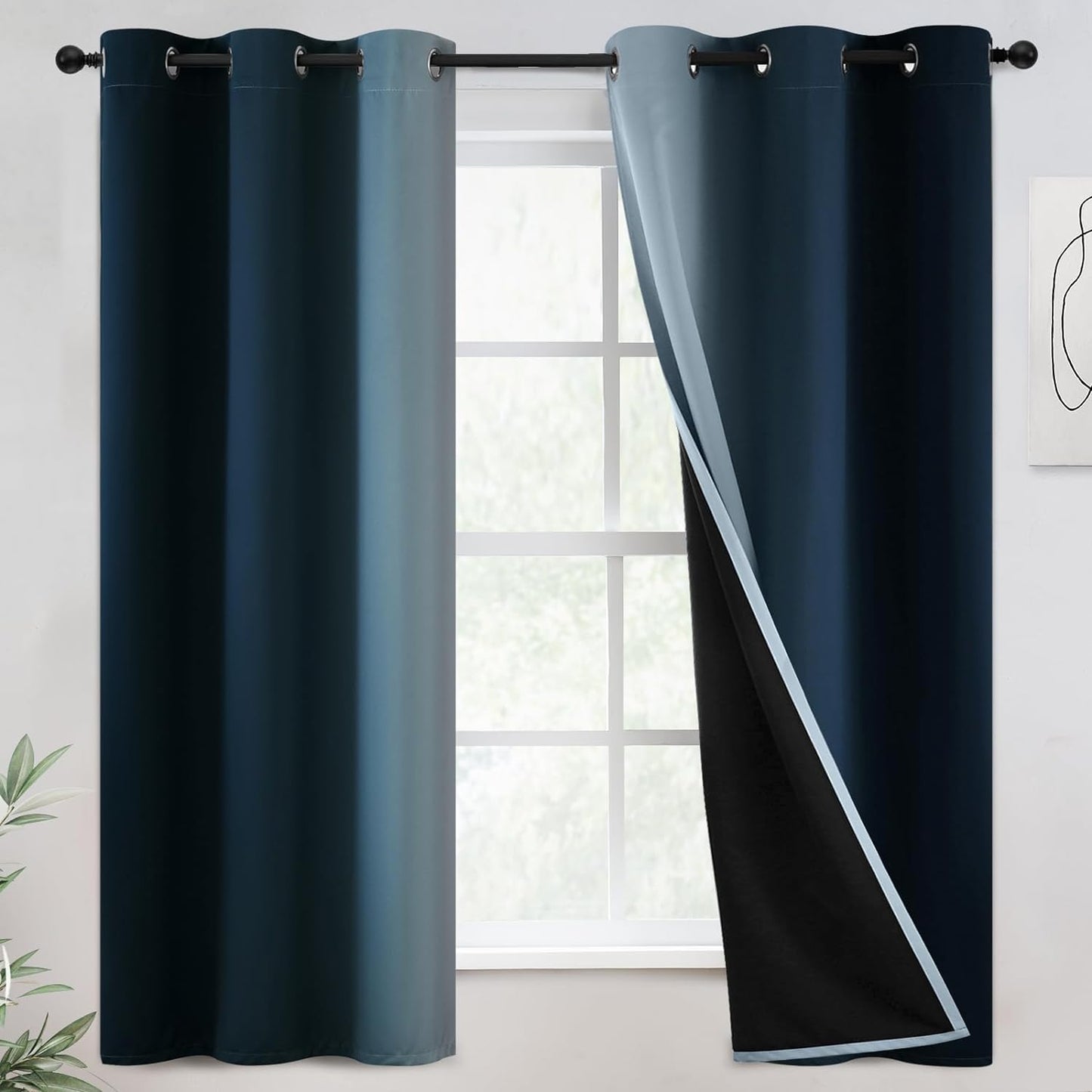 COSVIYA 100% Blackout Curtains & Drapes Ombre Purple Curtains 63 Inch Length 2 Panels,Full Room Darkening Grommet Gradient Insulated Thermal Window Curtains for Bedroom/Living Room,52X63 Inches  COSVIYA Blackout Navy To Grayish White 42W X 63L 