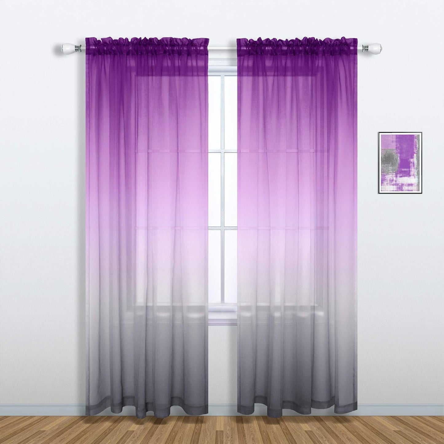 Pink and Purple Curtains for Girls Bedroom Decor Set 1 Single Panel Pocket Window Voile Pastel Sheer Ombre Rainbow Curtain for Kid Room Decoration Teen Princess 63 Inch Length Gradient Lilac Lavender  MRS.NATURALL TEXTILE Purple And Gray 52X84 