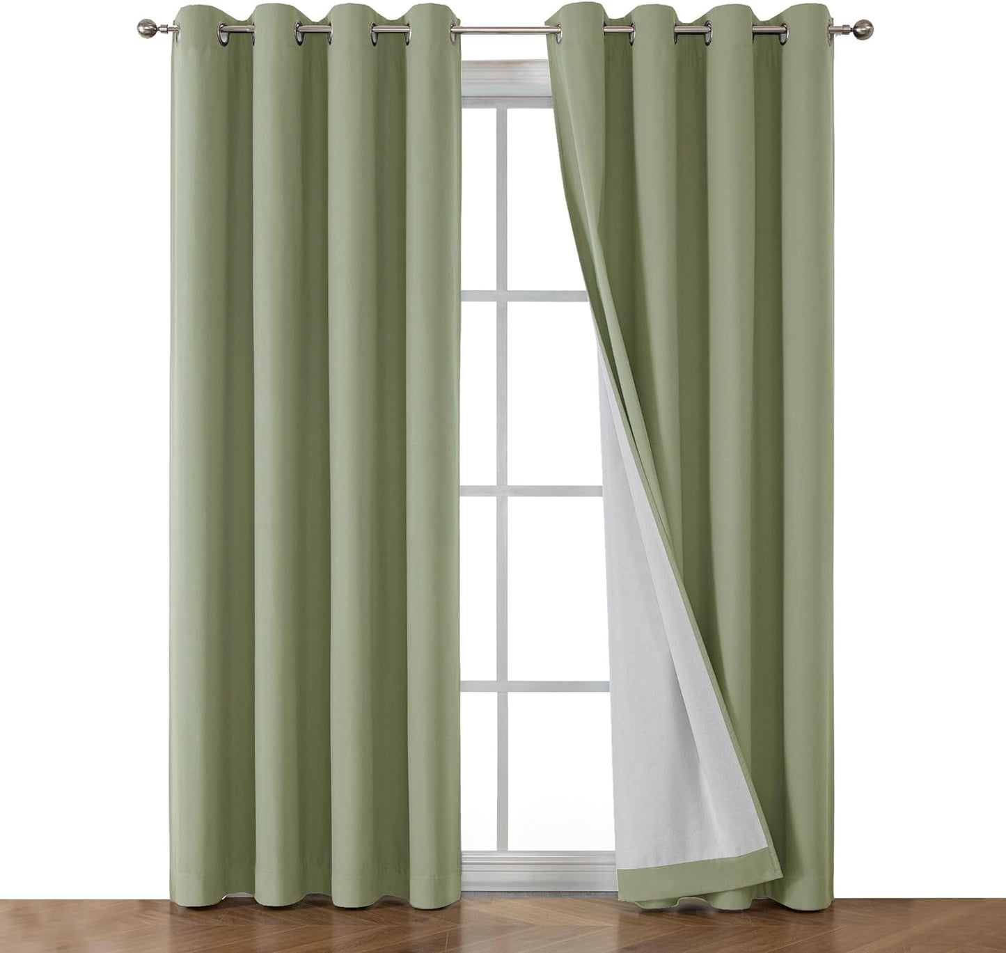 OWENIE Maya 100% Blackout Curtains 84 Inch Length 2 Panels Set, Greyish White Solid Heavy Thermal Insulated Grommets Curtains for Bedroom & Living Room, 2 Panels (Each 52 W X 84 L,Greyish White)  OWENIE Sage Green 52W X 84L 