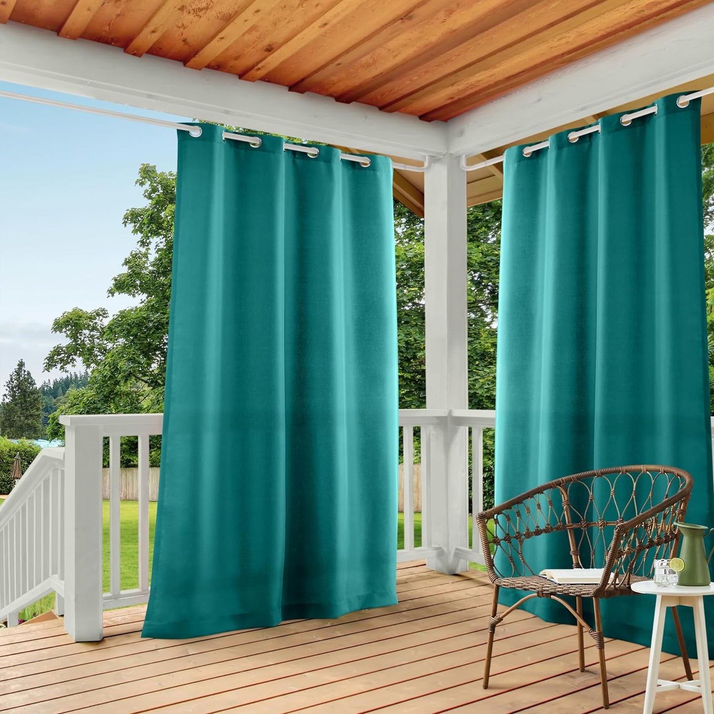Exclusive Home Cabana Solid Indoor/Outdoor Light Filtering Grommet Top Curtain Panel, 54"X84", Natural, Set of 2  Exclusive Home Curtains Dark Teal 54X108 