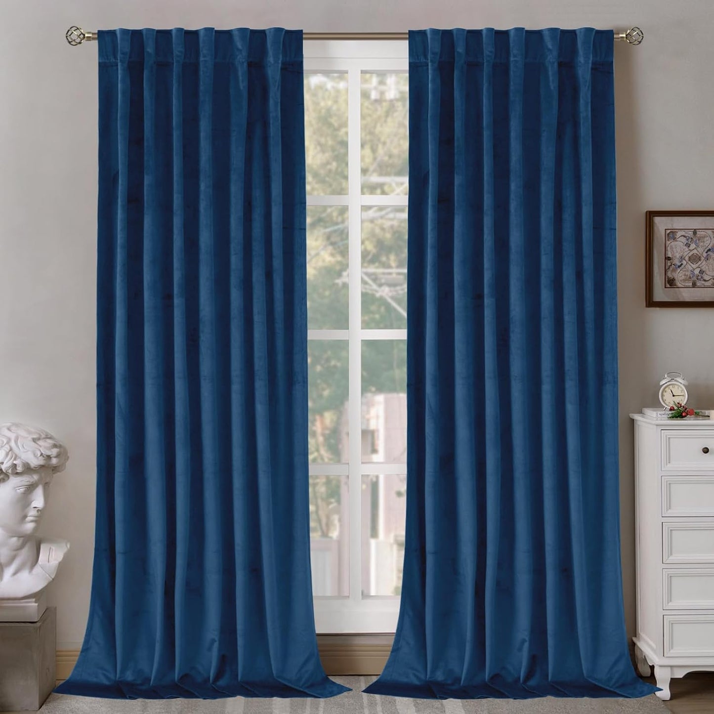Bgment Grey Velvet Curtains 108 Inches Long for Living Room, Thermal Insulated Room Darkening Curtains Drapes Window Treatment with Back Tab and Rod Pocket, Set of 2 Panels, 52 X 108 Inch  BGment Blue 52W X 120L 
