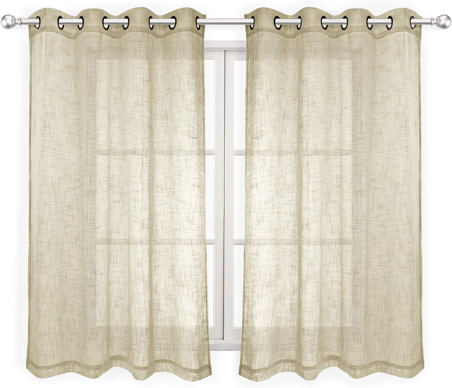 VOILYBIRD Palma Light Filtering Drapes Natural Linen Blended Semi Sheer Curtains 84 Inches Long Bronze Grommet for Bedroom (Natural, 52" W X 84" L, 2 Panels)  VOILYBIRD Beige 52"W X 63"L 