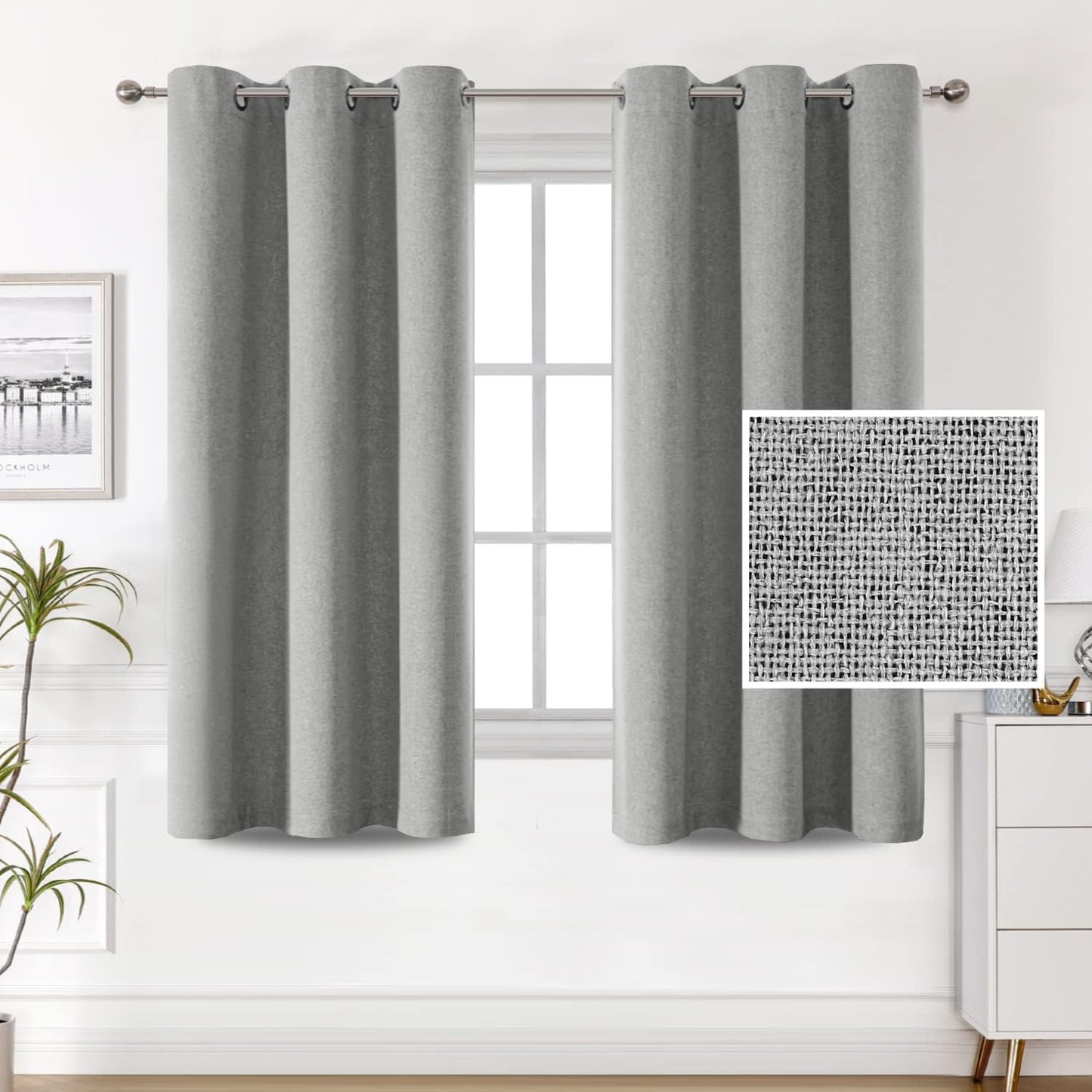 H.VERSAILTEX 100% Blackout Linen Look Curtains Thermal Insulated Curtains for Living Room Textured Burlap Drapes for Bedroom Grommet Linen Noise Blocking Curtains 42 X 84 Inch, 2 Panels - Sage  H.VERSAILTEX Grey 42"W X 63"L 