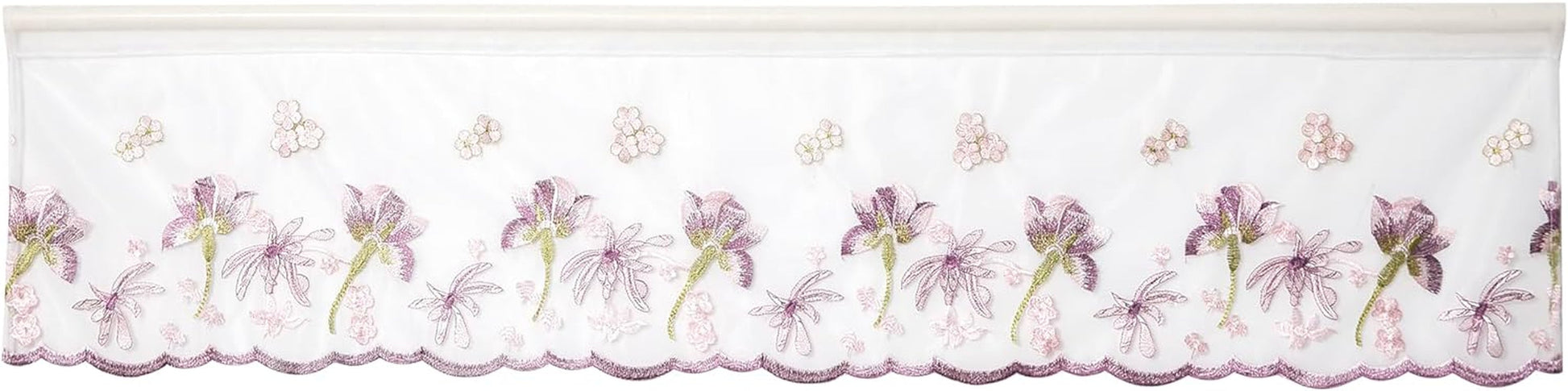 Violet Linen Riviera Floral Lace Pattern, Polyester, Semi Sheer Embroidered Lace, Lilac, 60 Inch X 18 Inch, Straight, Decorative Window Treatment Rod Pocket Curtain Straight Valance