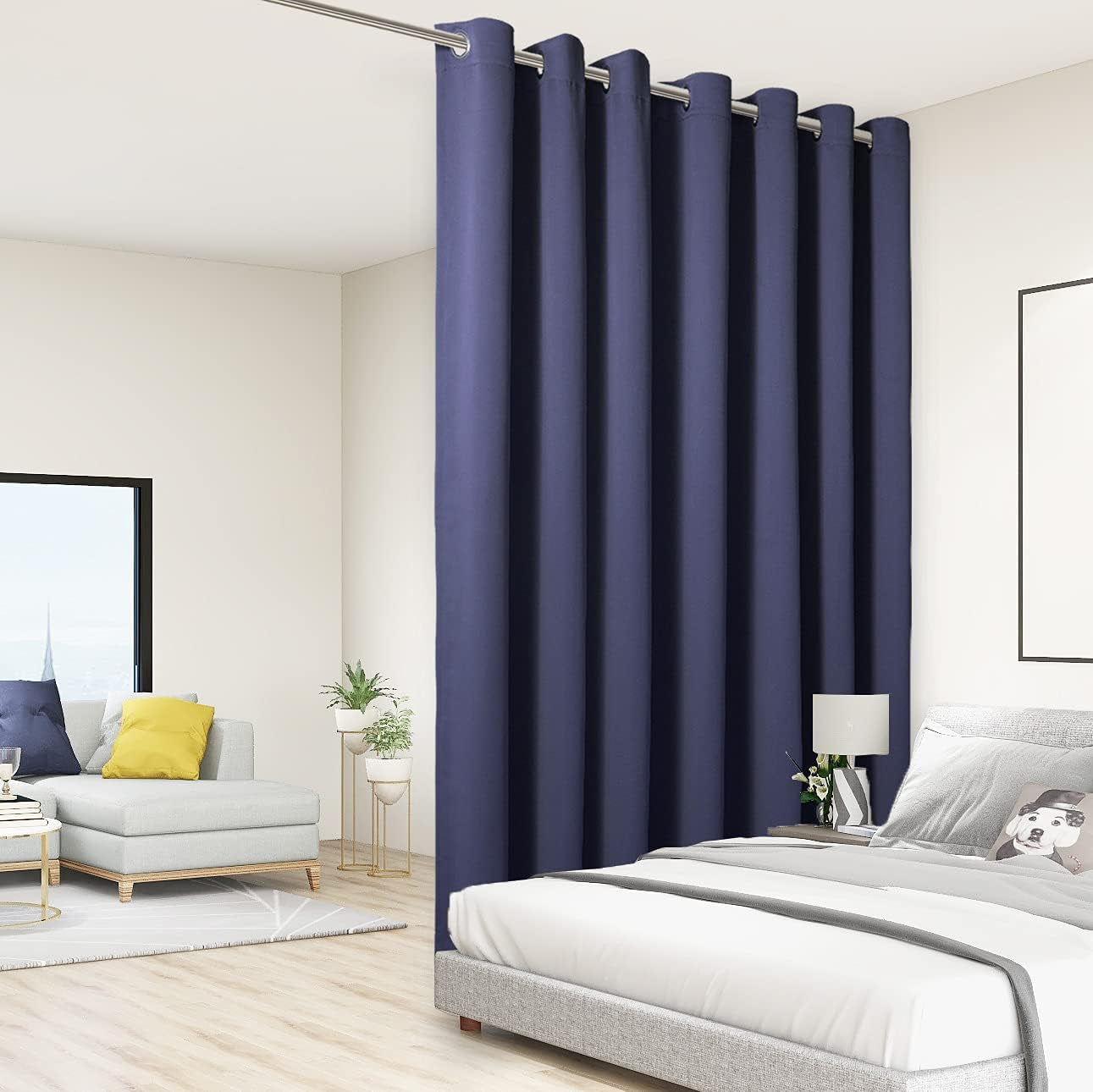 BONZER Room Divider Curtain Total Privacy Wall Grommet Thermal Insulated Soundproof Extra Wide Blackout Curtains for Bedroom Living Room, 84L X 108W Inch (7L X 9W Ft), 1 Panel, Dark Grey  BONZER Navy 108.00" X 150.00" 