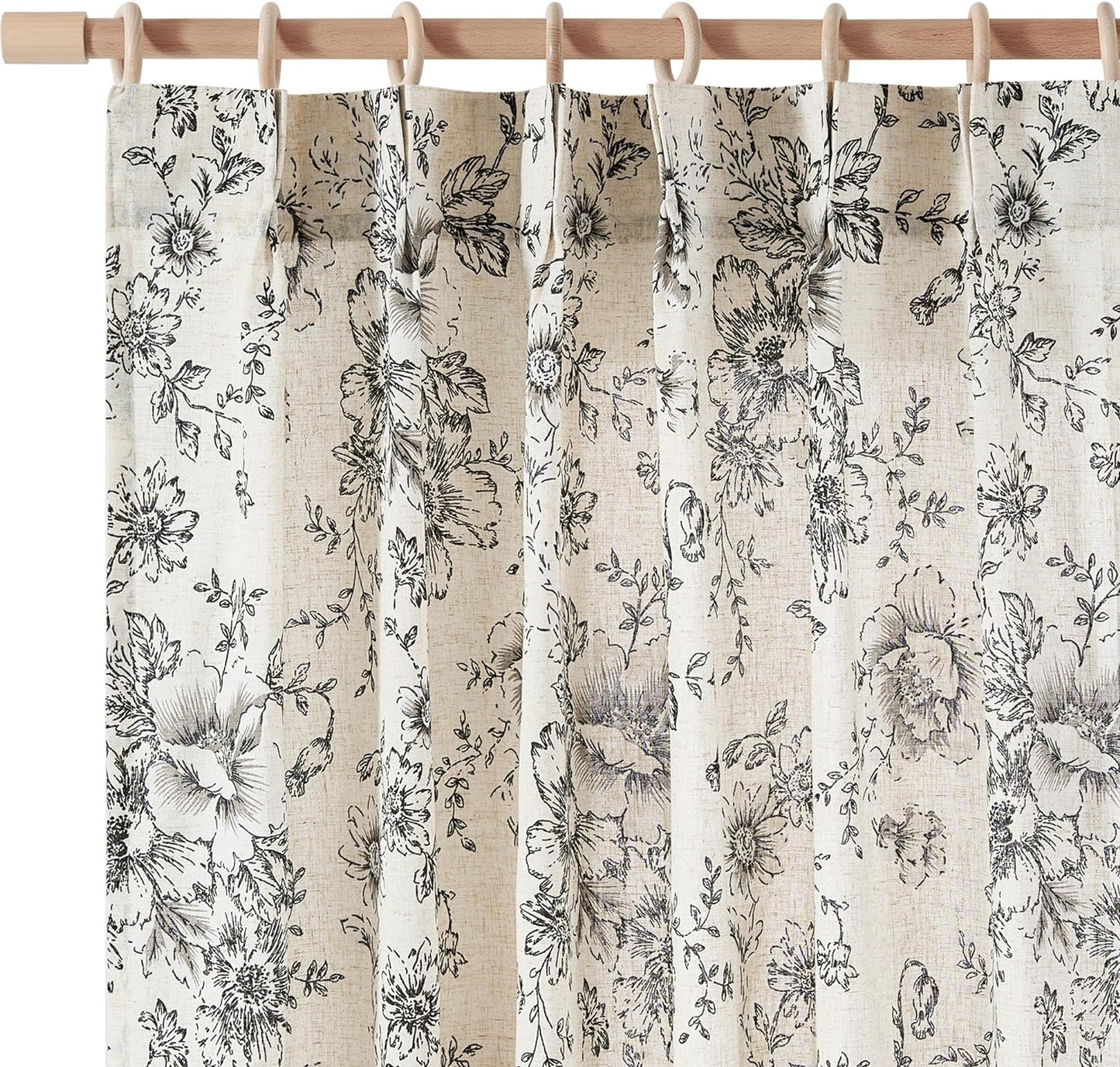Jinchan Linen Curtains Floral Curtains for Living Room 84 Inch Length Black Printed Curtains Rod Pocket Back Tab Farmhouse Peony Flower Patterned Drapes Bedroom Window Curtain Set 2 Panels  CKNY HOME FASHION Flower Black 40"W X 84"L 