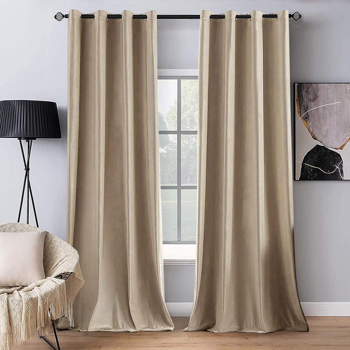 MIULEE Velvet Curtains Olive Green Elegant Grommet Curtains Thermal Insulated Soundproof Room Darkening Curtains/Drapes for Classical Living Room Bedroom Decor 52 X 84 Inch Set of 2  MIULEE Camel Beige W52 X L96 