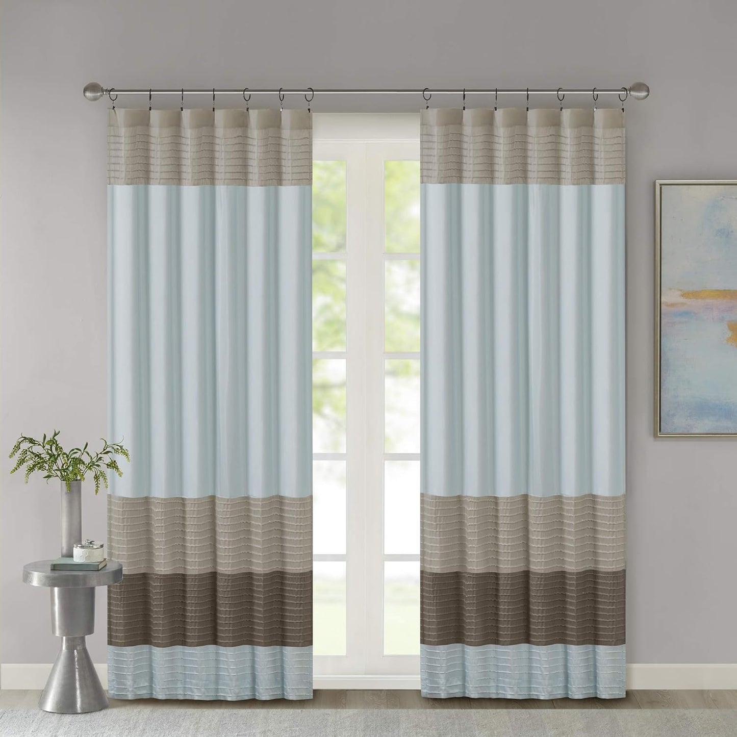 Madison Park Amherst Single Panel Faux Silk Rod Pocket Curtain with Privacy Lining for Living Room, Window Drape for Bedroom and Dorm, 50X84, Black  Madison Park Blue 84"X50" 