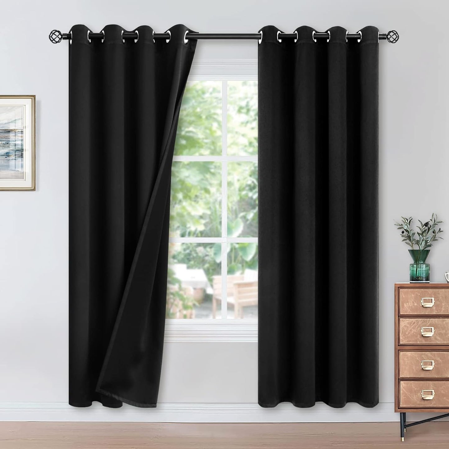 Youngstex Black 100% Blackout Curtains 63 Inches for Bedroom Thermal Insulated Total Room Darkening Curtains for Living Room Window with Black Back Grommet, 2 Panels, 42 X 63 Inch  YoungsTex Black 52W X 84L 
