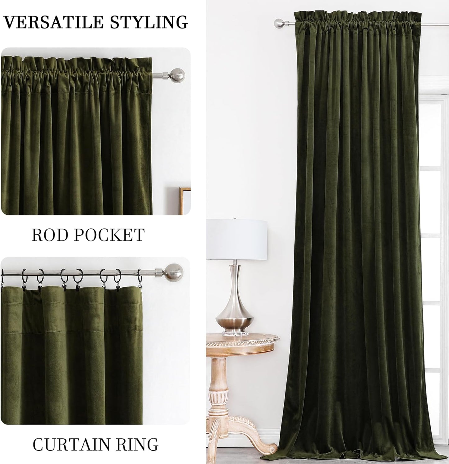 Dchola Olive Green Velvet Curtains for Bedroom Window, Super Soft Vintage Luxury Heavy Drapes, Room Darkening Rod Pocket Curtain for Living Room, W52 by L84 Inches, 2 Panels  Dchola   