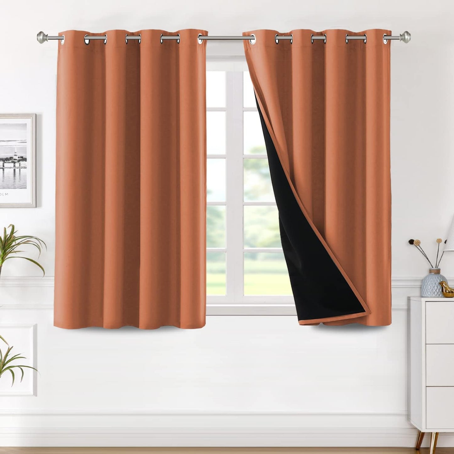 H.VERSAILTEX Blackout Curtains with Liner Backing, Thermal Insulated Curtains for Living Room, Noise Reducing Drapes, White, 52 Inches Wide X 96 Inches Long per Panel, Set of 2 Panels  H.VERSAILTEX Burnt Orange 52"W X 45"L 