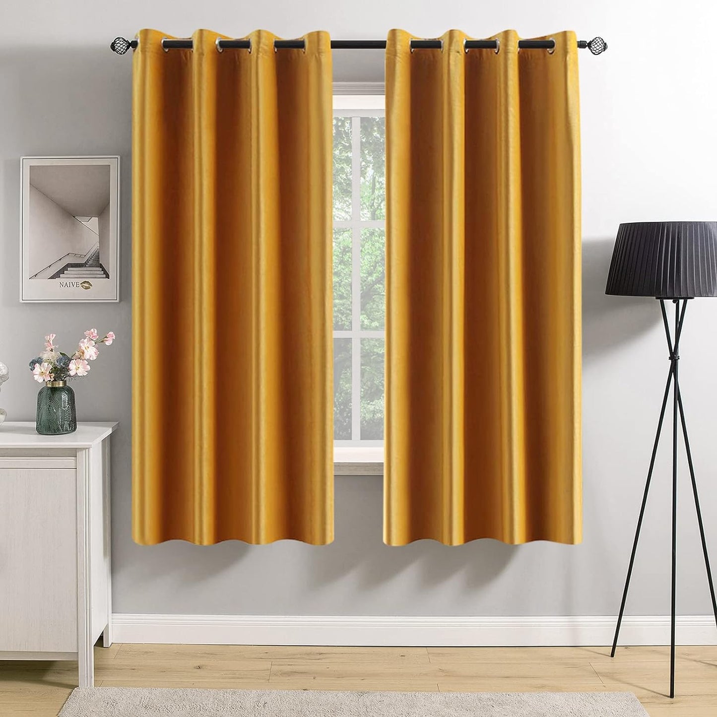 MIULEE Velvet Curtains Olive Green Elegant Grommet Curtains Thermal Insulated Soundproof Room Darkening Curtains/Drapes for Classical Living Room Bedroom Decor 52 X 84 Inch Set of 2  MIULEE Mustard Yellow W52 X L63 