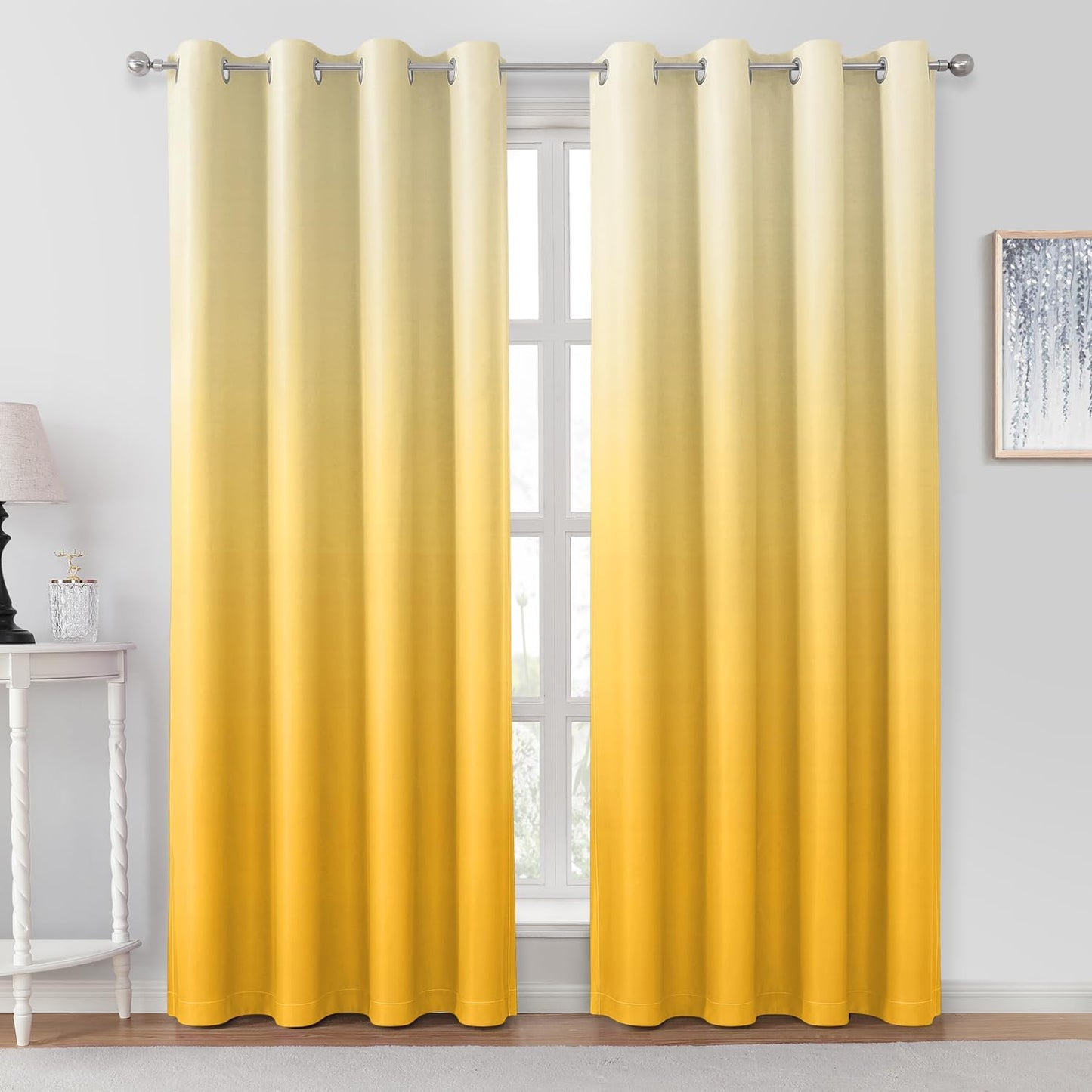 HOMEIDEAS Navy Blue Ombre Blackout Curtains 52 X 84 Inch Length Gradient Room Darkening Thermal Insulated Energy Saving Grommet 2 Panels Window Drapes for Living Room/Bedroom  HOMEIDEAS Yellow 52"W X 96"L 