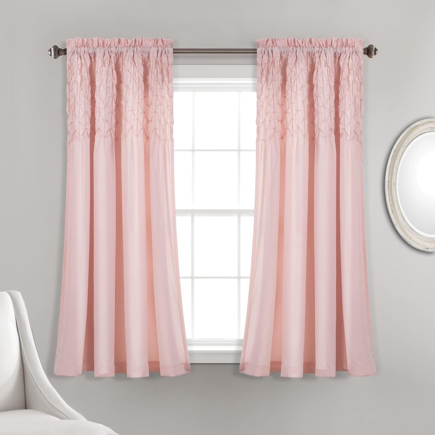 Lush Decor Bayview Curtains-Pintuck Textured Semi Sheer Window Panel Drapes Set for Living, Dining, Bedroom (Pair), 54" W X 84" L, White  Triangle Home Fashions Blush 54"W X 63"L 