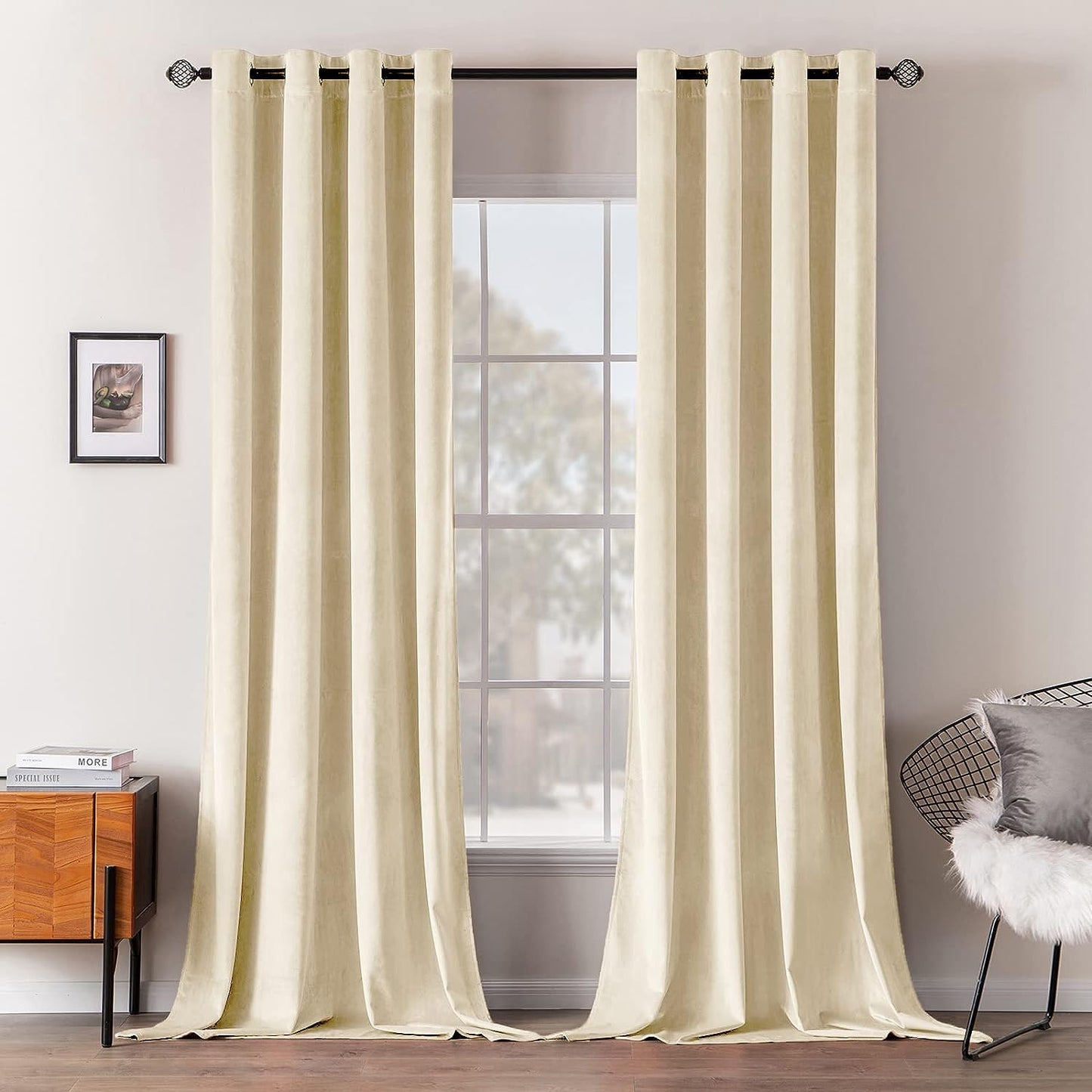 MIULEE Velvet Curtains Olive Green Elegant Grommet Curtains Thermal Insulated Soundproof Room Darkening Curtains/Drapes for Classical Living Room Bedroom Decor 52 X 84 Inch Set of 2  MIULEE Ivory White W52 X L96 