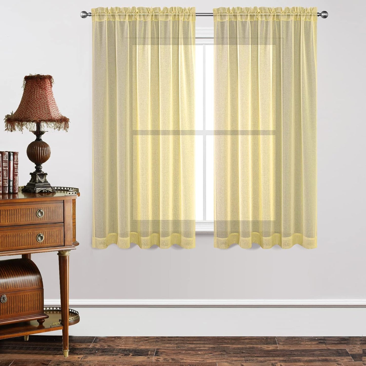 Joydeco White Sheer Curtains 63 Inch Length 2 Panels Set, Rod Pocket Long Sheer Curtains for Window Bedroom Living Room, Lightweight Semi Drape Panels for Yard Patio (54X63 Inch, off White)  Joydeco Yellow 54W X 63L Inch X 2 Panels 