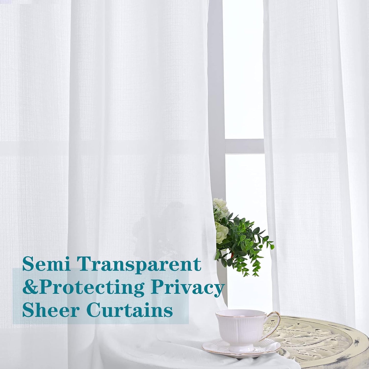 Bgment Natural Linen Look Semi Sheer Curtains for Bedroom, 52 X 54 Inch White Grommet Light Filtering Casual Textured Privacy Curtains for Bay Window, 2 Panels  BGment   