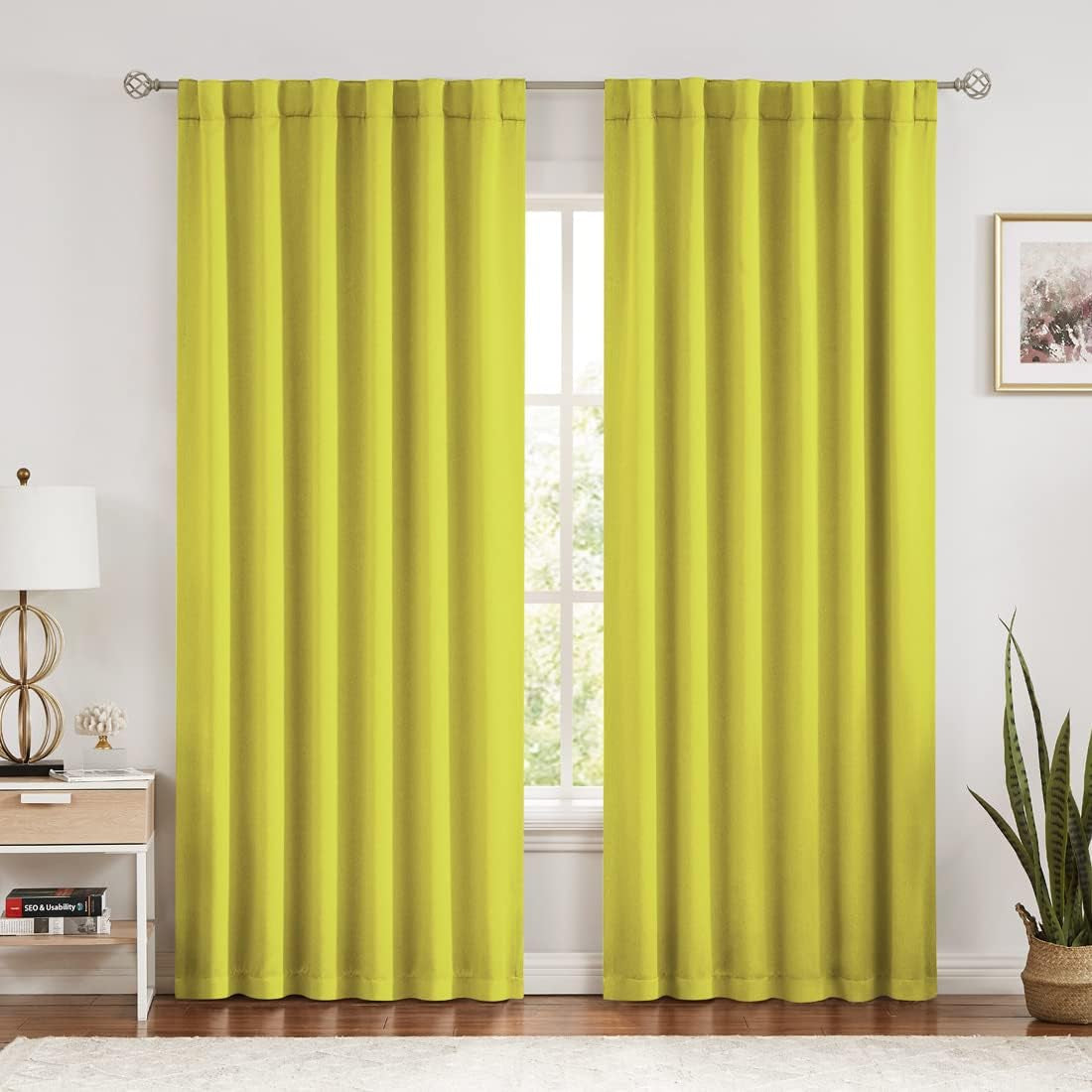 Yellow Blackout Curtains 84 Inches Long for Bedroom Living Room, Back Tab/Rod Pocket 52" Wide Window Treatments Set 2 Panels, Thermal Insulated Triple Weave Drapes  Metro Parlor   
