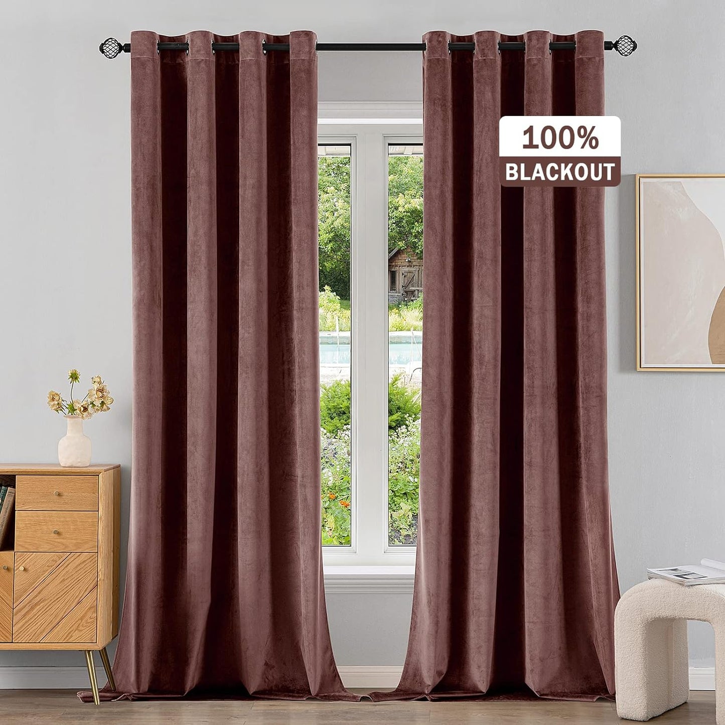 EMEMA Olive Green Velvet Curtains 84 Inch Length 2 Panels Set, Room Darkening Luxury Curtains, Grommet Thermal Insulated Drapes, Window Curtains for Living Room, W52 X L84, Olive Green  EMEMA 100 Blackout/ Dry Rose W52" X L96" 