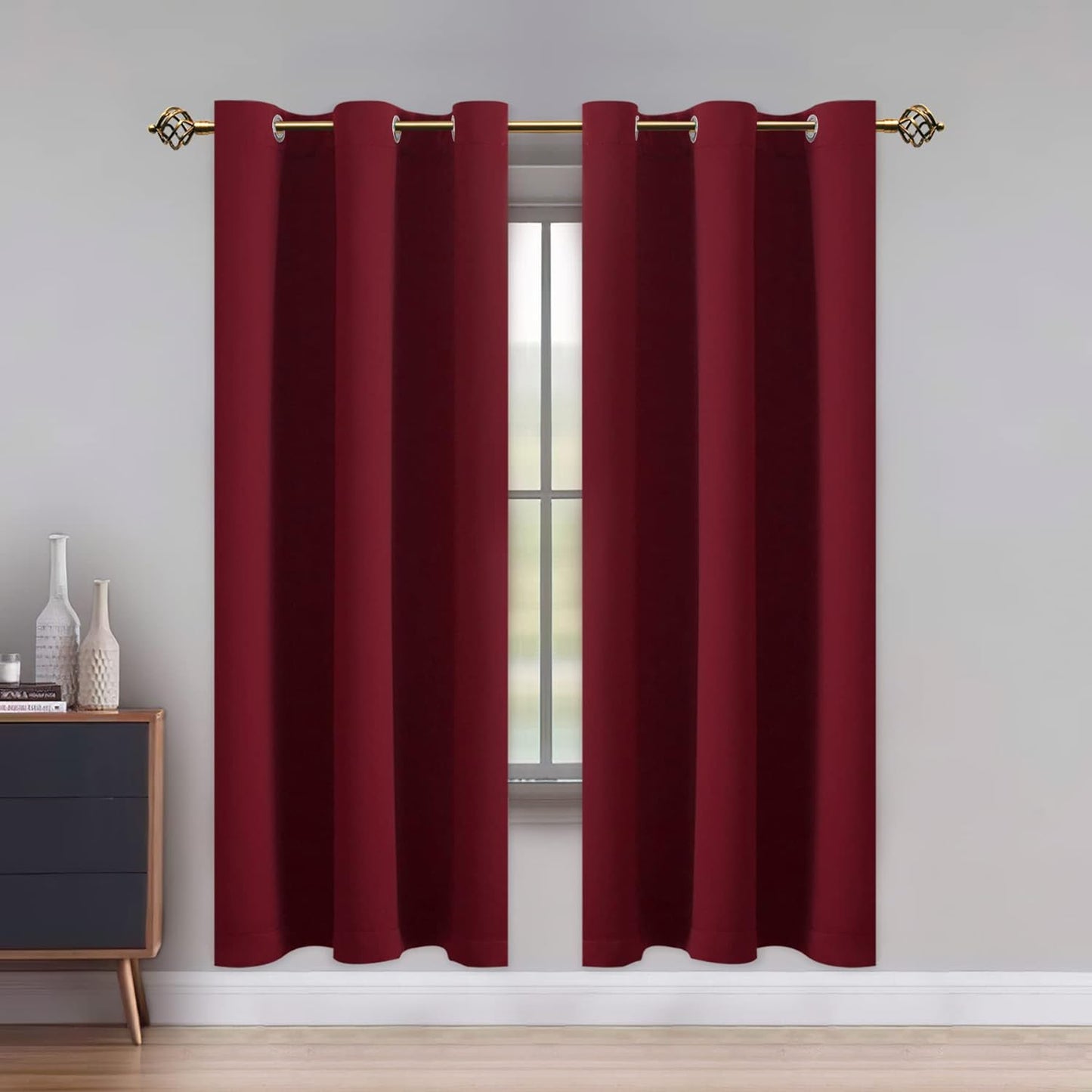 LUSHLEAF Blackout Curtains for Bedroom, Solid Thermal Insulated with Grommet Noise Reduction Window Drapes, Room Darkening Curtains for Living Room, 2 Panels, 52 X 63 Inch Grey  SHEEROOM Burgundy 42 X 84 Inch 