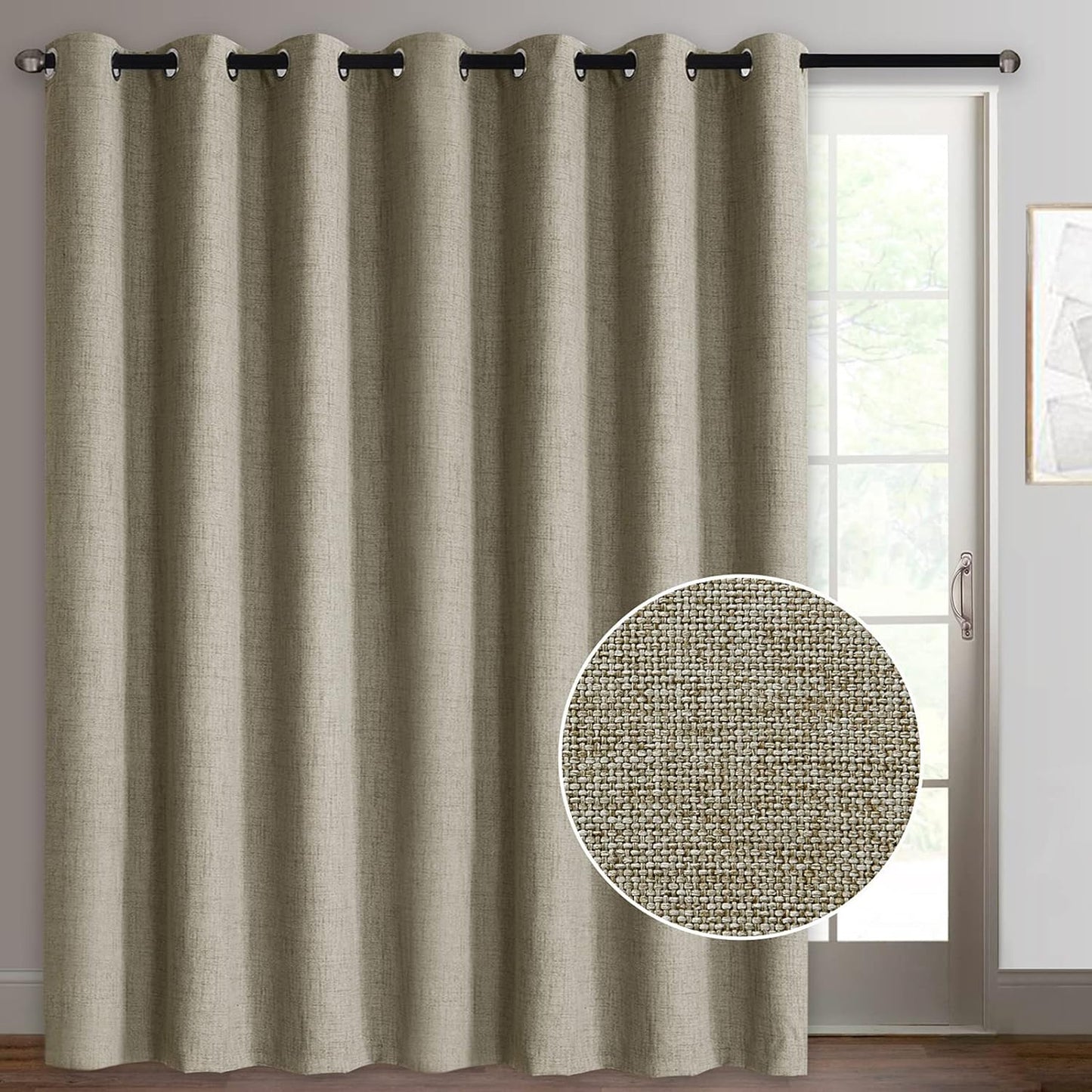 Rose Home Fashion Sliding Door Curtains, Primitive Linen Look 100% Blackout Curtains, Thermal Insulated Patio Door Curtains-1 Panel (W100 X L84, Grey)  Rose Home Fashion Natural W100 X L96|1 Panel 
