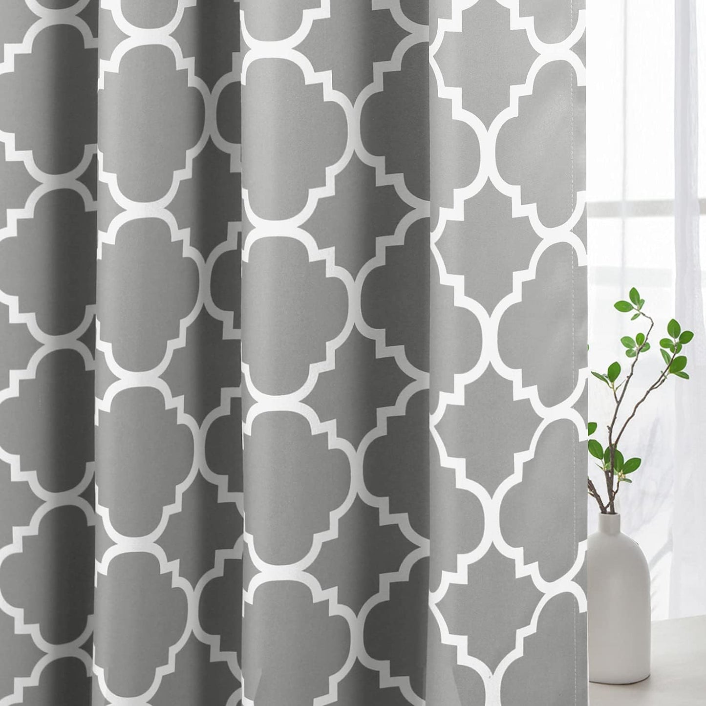 H.VERSAILTEX Extra Wide Blackout Curtain 100X84 Inches Thermal Insulated Curtain for Sliding Glass Door -Grommet Top Patio Door Curtain - Moroccan Tile Quatrefoil Pattern, Dove and White  H.VERSAILTEX Dove  White 52"W X 96"L 