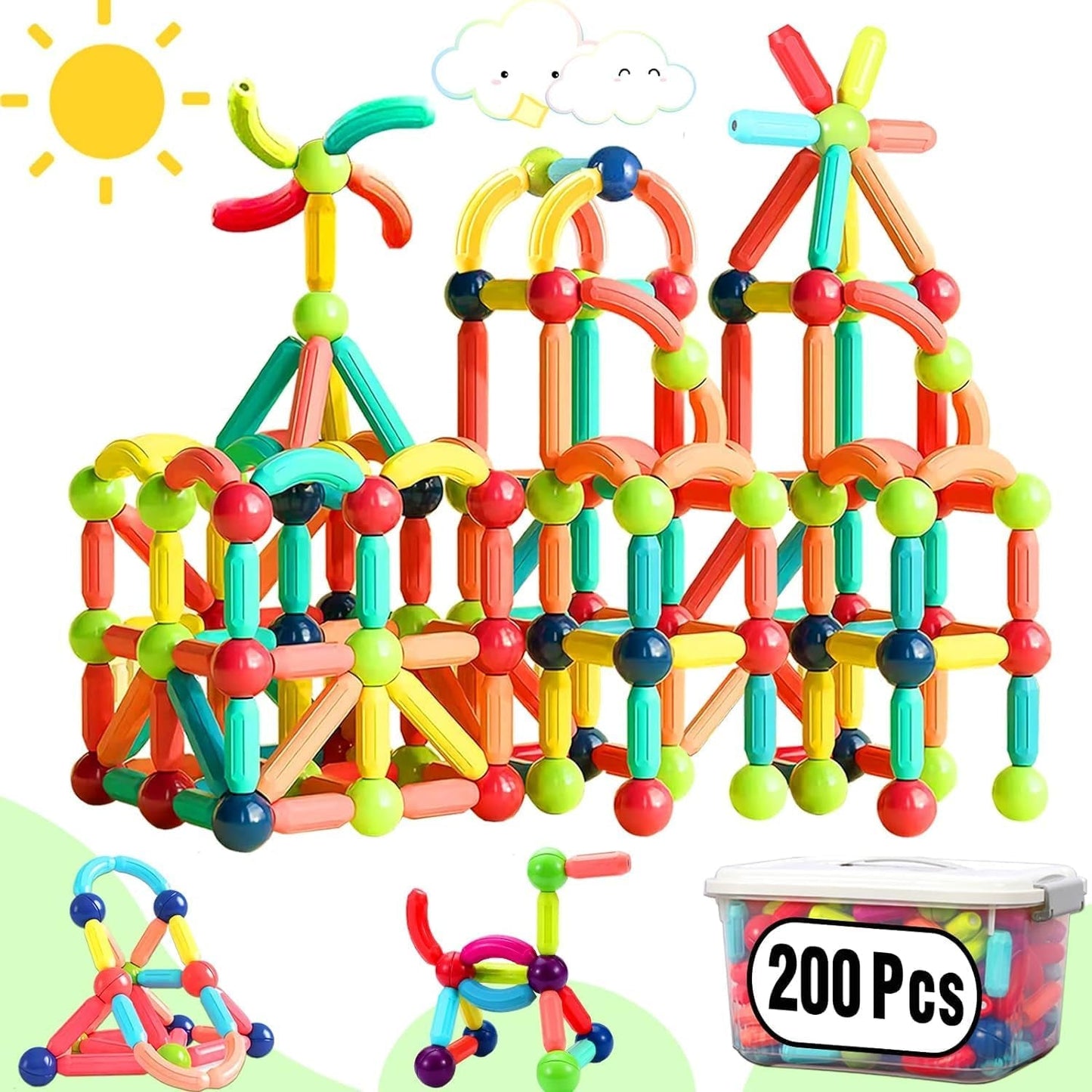 AZEN 100PCS Magnetic Toys Building Blocks, Magnets for Kids 3 4 5 6 Year Old, Toddler Toys Age 3-5 for Boys Girls, Magnetic Balls and Magnet Rods Toy Building Set, Magnetic Toys for Toddlers