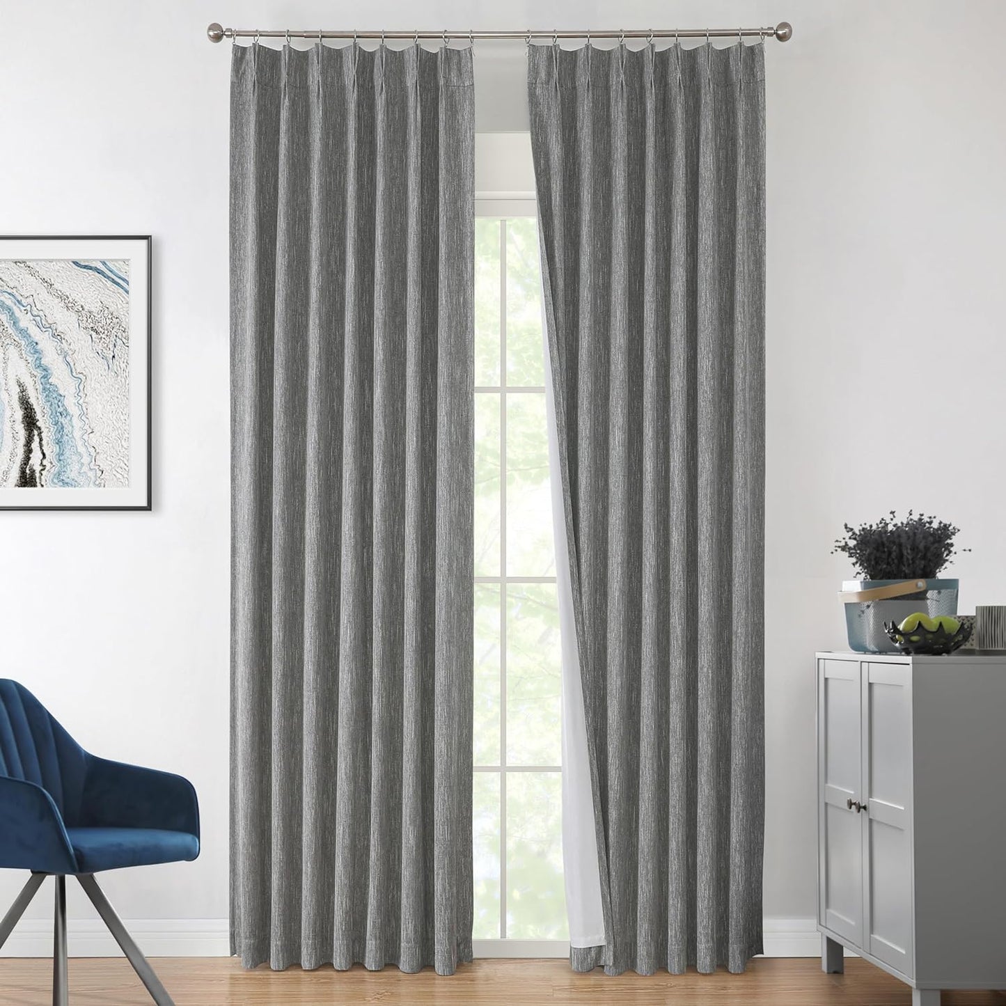 Vision Home White Pinch Pleated Full Blackout Curtains Thermal Insulated Window Curtains 84 Inch for Living Room Bedroom Room Darkening Pinch Pleat Drapes with Hooks Back Tab 2 Panel 40" Wx84 L  Vision Home Charcoal Grey 40"X120"X2 