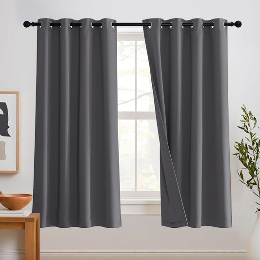 RYB HOME Noise Cancelling Curtains - 3 Layers Total Blackout Curtains Grommet Heavy Duty Drapes Thermal Insulated Energy Efficiency for Kids Room Studio Bedroom, 52 X 63 Inches Long, Grey, 2 Panels  RYB HOME   