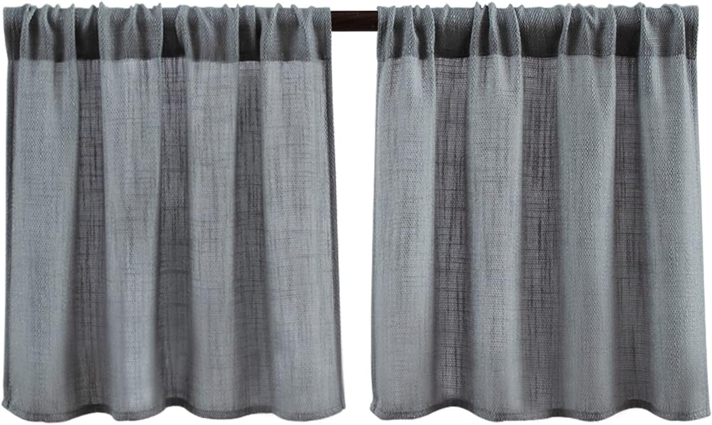 Valea Home Soft Burlap Short Curtains Rustic Natural Rod Pocket Curtain Panels for Small Window 45 Inch Length Cafe Kitchen Curtains, 2 Panels, White  Valea Home Grey 26"Wx24"L 