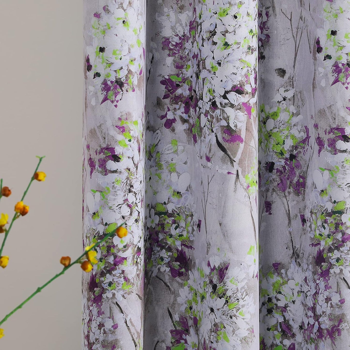 MYSKY HOME Floral Blackout Curtains 84 Inches Long 2 Panels Pink and Blue Floral Thermal Insulated Ink Vintage Flower Printed Window Grommet for Bedroom Living Room  MYSKYTEX C-Green  Purple 52''W X108''L 
