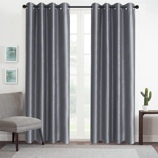 GYROHOME Faux Silk Room-Darkening Blackout Curtains (Beige Liner) Solid Window Treatment Drapes for Bedroom Living Room, Thermal Insulated Grommet Top (2Panels, 52X108Inch,Sliver Gray)  GYROHOME Sliver Grey 66Wx90Lx2 