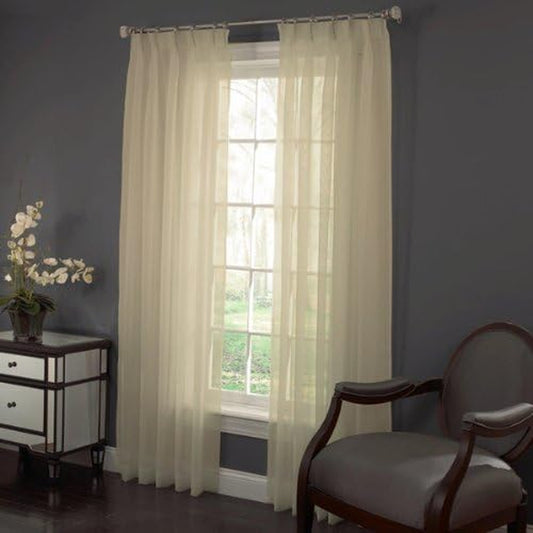 LORRAINE HOME FASHIONS 96" Wide X 84" Long Long Antique Ivory Monte Carlo Sheer Voile Pinch Pleated Panel  Lorraine Home Fashions   