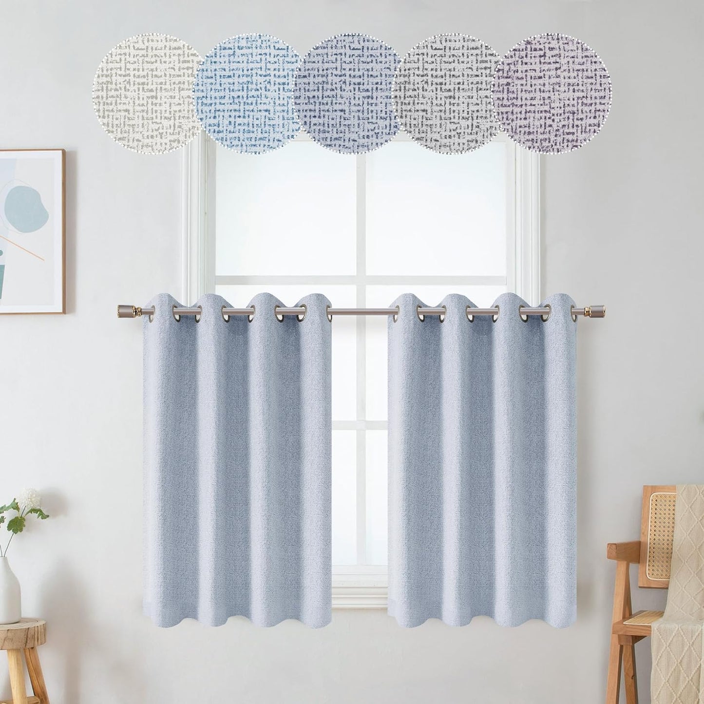 OWENIE Luke Black Out Curtains 63 Inch Long 2 Panels for Bedroom, Geometric Printed Completely Blackout Room Darkening Curtains, Grommet Thermal Insulated Living Room Curtain, 2 PCS, Each 42Wx63L Inch  OWENIE Light Blue 42"W X 36"L | 2 Pcs 
