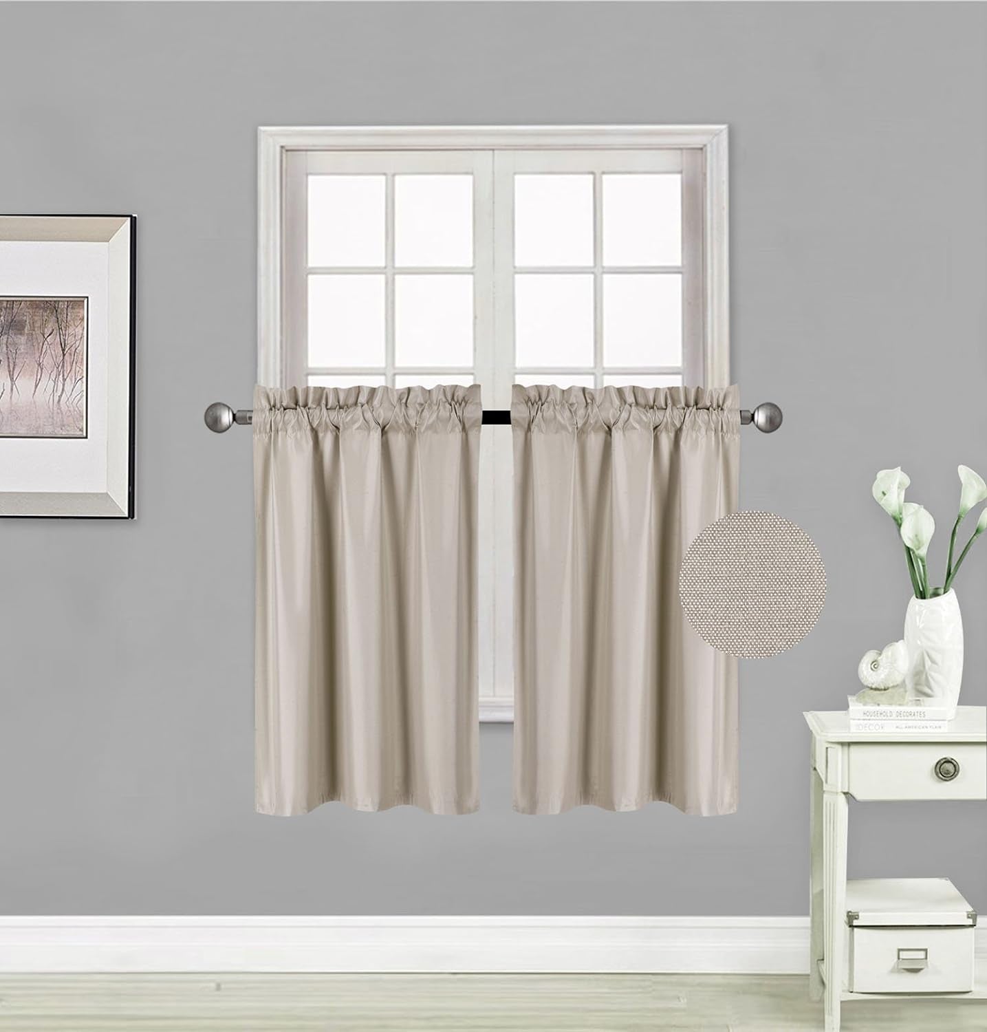 Elegant Home 2 Short Panels Tiers Small Window Treatment Curtain Blackout 28" W X 36" L Each for Kitchen Bathroom # R5  Elegant Home Decor Taupe  
