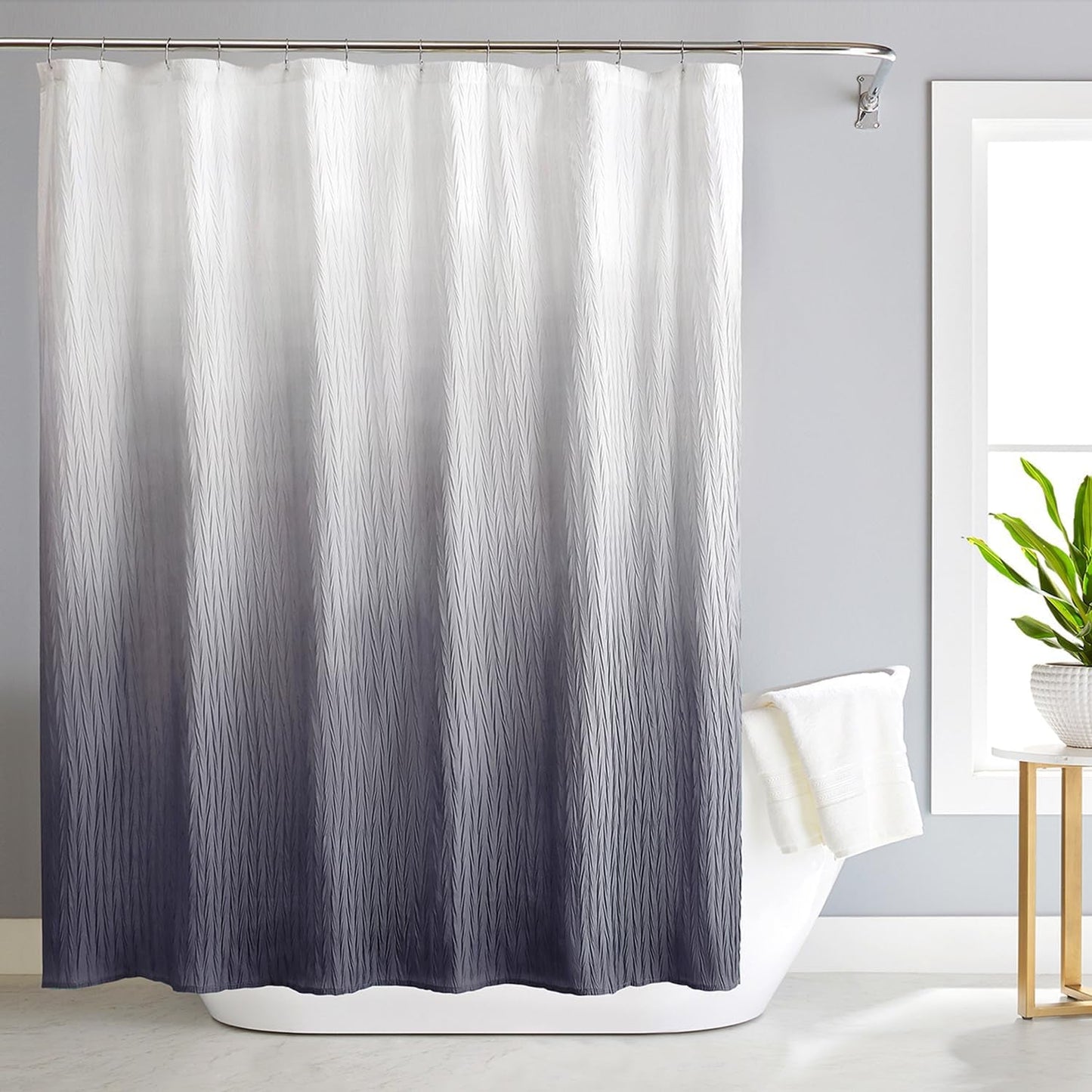 Ombre Shower Curtain Set with Rugs and Hooks for Bathroom Textured Waterproof Gradient Fabric Bath Shower Curtain 72 X 72 Inches Blue