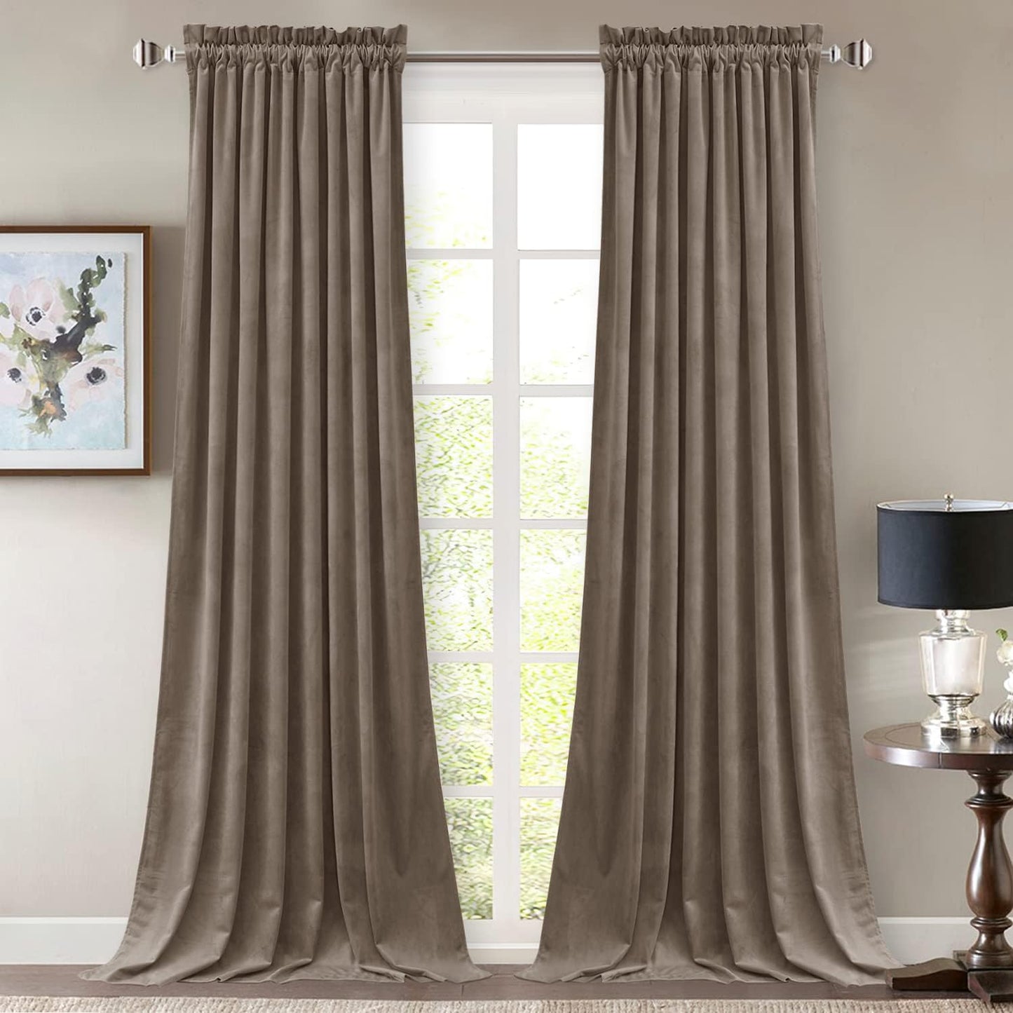 Stangh Theater Red Velvet Curtains - Super Soft Velvet Blackout Insulated Curtain Panels 84 Inches Length for Living Room Holiday Decorative Drapes for Master Bedroom, W52 X L84, 2 Panels  StangH Taupe W52" X L96" 