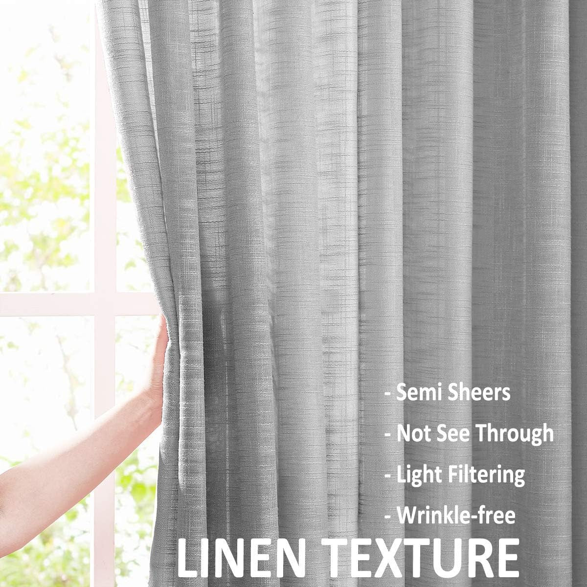 FMFUNCTEX Grey Semi-Sheer Curtains for Living Room Rich Linen Textured Rod Pocket Window Curtain Draperies for Guest Room Not See through 52”W X63”L Set of 2  Fmfunctex   