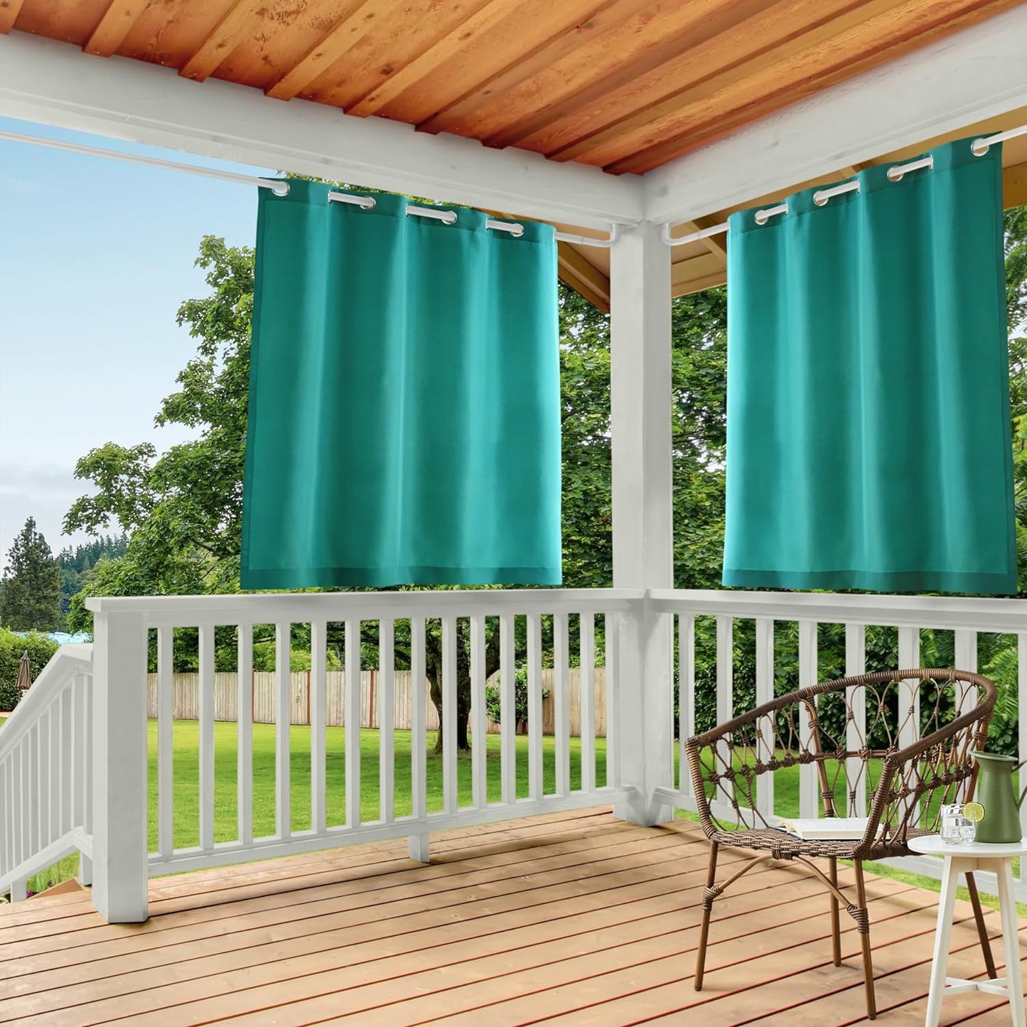 Exclusive Home Cabana Solid Indoor/Outdoor Light Filtering Grommet Top Curtain Panel, 54"X84", Natural, Set of 2  Exclusive Home Curtains Teal 54X63 