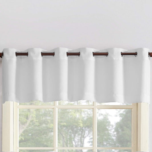 No. 918 Montego Casual Textured Semi-Sheer Grommet Kitchen Curtain Valance, 56" X 14", White