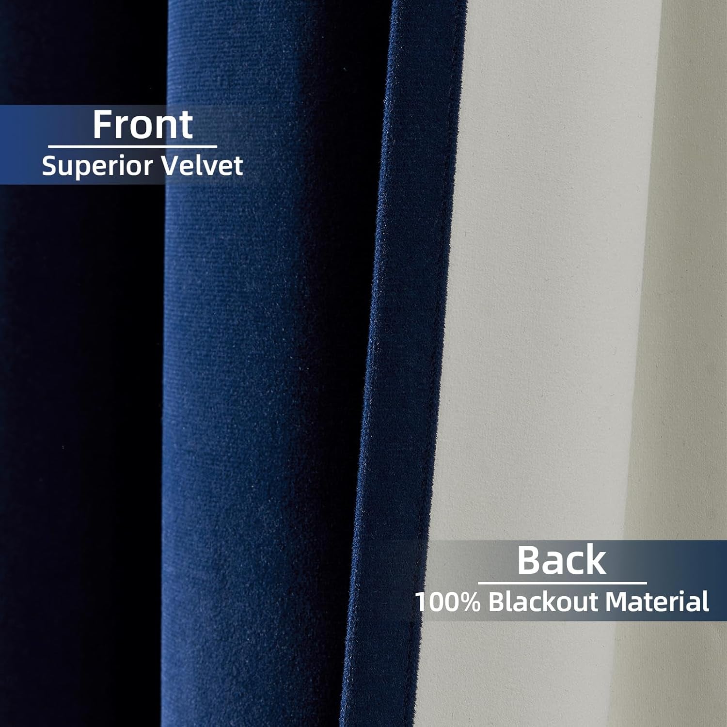 Joydeco Navy Blue 100% Blackout Curtains 90 Inch Curtains 2 Panels Set, Black Out Curtain for Bedroom, Grommet Heavy Luxury Thermal Insulated Velvet Curtains for Living Room Home Theater, 52W X 90L  Joydeco   