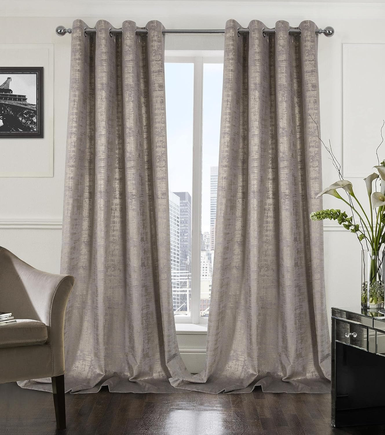 Always4U Soft Velvet Curtains 95 Inch Length Luxury Bedroom Curtains Gold Foil Print Window Curtains for Living Room 1 Panel White  always4u Champagne (Gold Print) 2 Panels: 52''W*120''L 