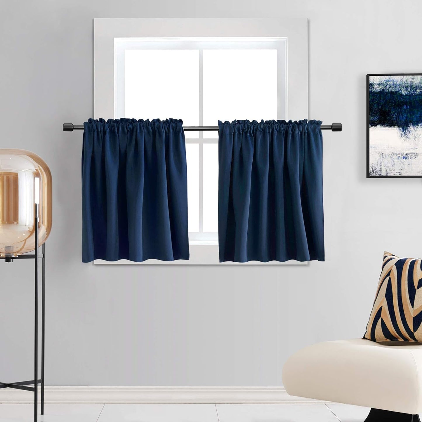 DONREN 24 Inch Length Curtains- 2 Panels Blackout Thermal Insulating Small Curtain Tiers for Bathroom with Rod Pocket (Black,42 Inch Width)  DONREN Navy Blue 42" X 30" 