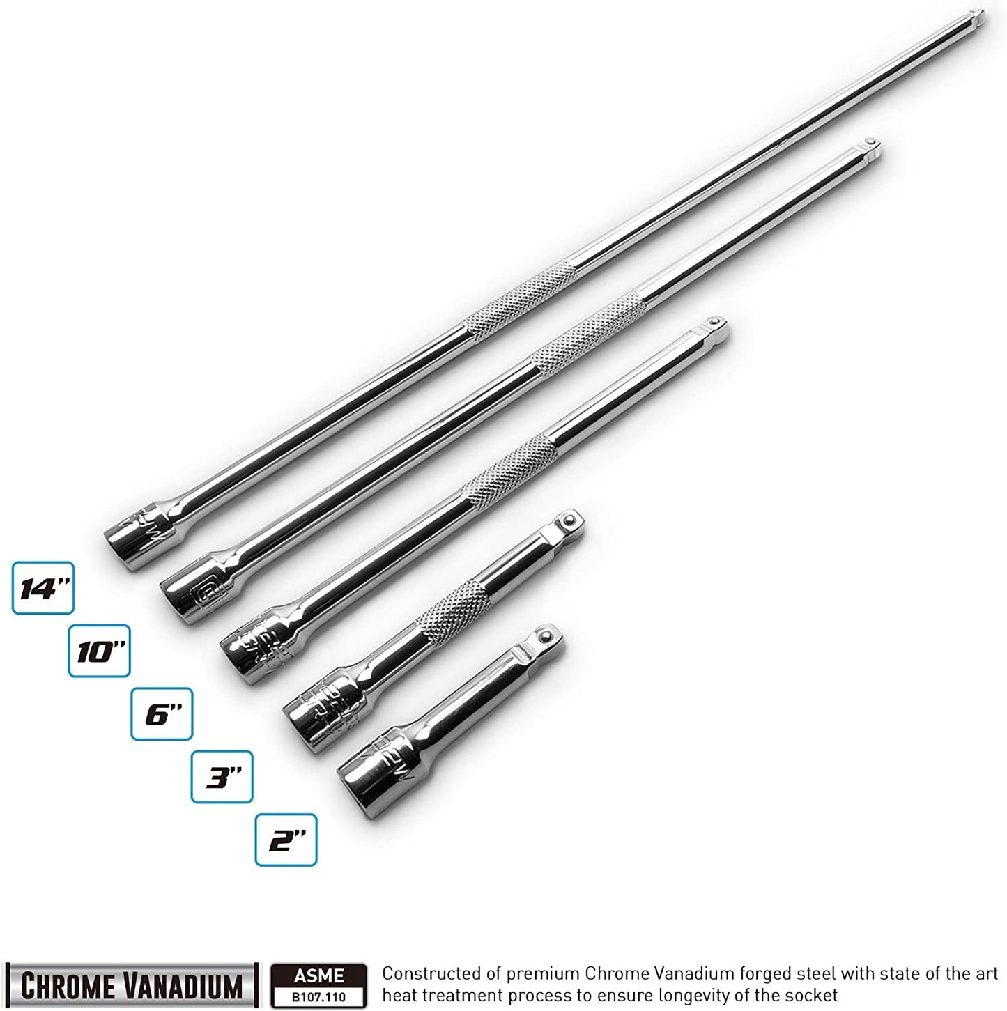 Capri Tools 1/4-Inch Drive Wobble Extension Bar Set, 5-Piece