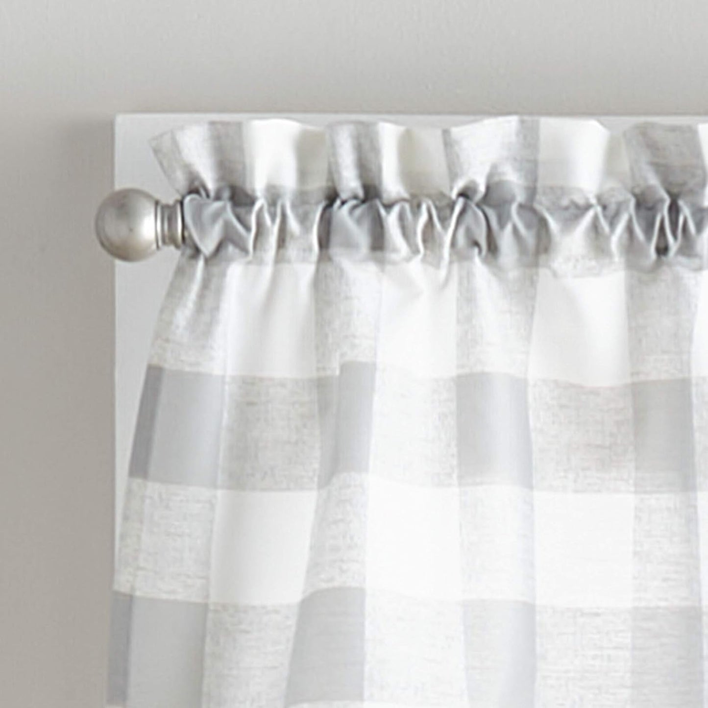 Curtainworks Country Modern Rustic Farmhouse Buffalo Check Kitchen Curtains Window Cafe, 36" Tier & Valance Set - 3 Pc, Grey
