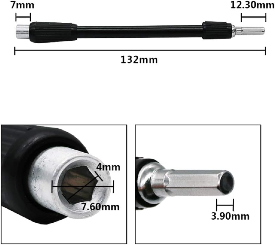 1 Set of 4Mm Flexible Bendable Extended Extension Magnetic Shaft Screwdriver Bit Holder 4Mm Hex Drive Drill Bit Universal Extension Rod