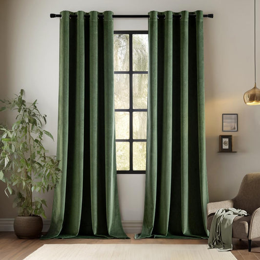 EMEMA Olive Green Velvet Curtains 84 Inch Length 2 Panels Set, Room Darkening Luxury Curtains, Grommet Thermal Insulated Drapes, Window Curtains for Living Room, W52 X L84, Olive Green  EMEMA Velvet/ Olive Green W52" X L96" 