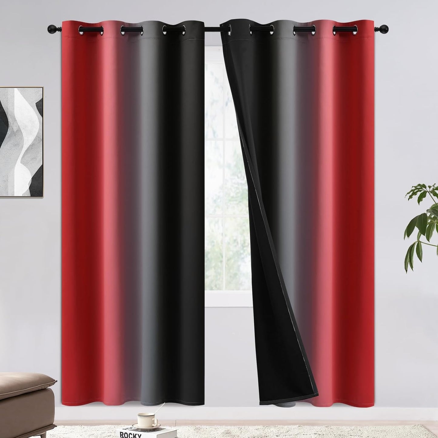 COSVIYA 100% Blackout Curtains & Drapes Ombre Purple Curtains 63 Inch Length 2 Panels,Full Room Darkening Grommet Gradient Insulated Thermal Window Curtains for Bedroom/Living Room,52X63 Inches  COSVIYA Blackout Red And Black 52W X 72L 
